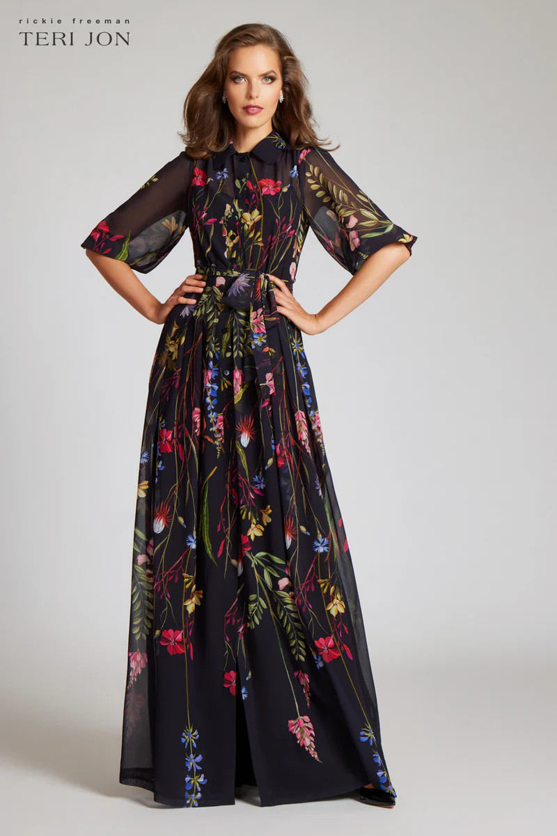 Chiffon Shirt Waist Gown | TERIJON