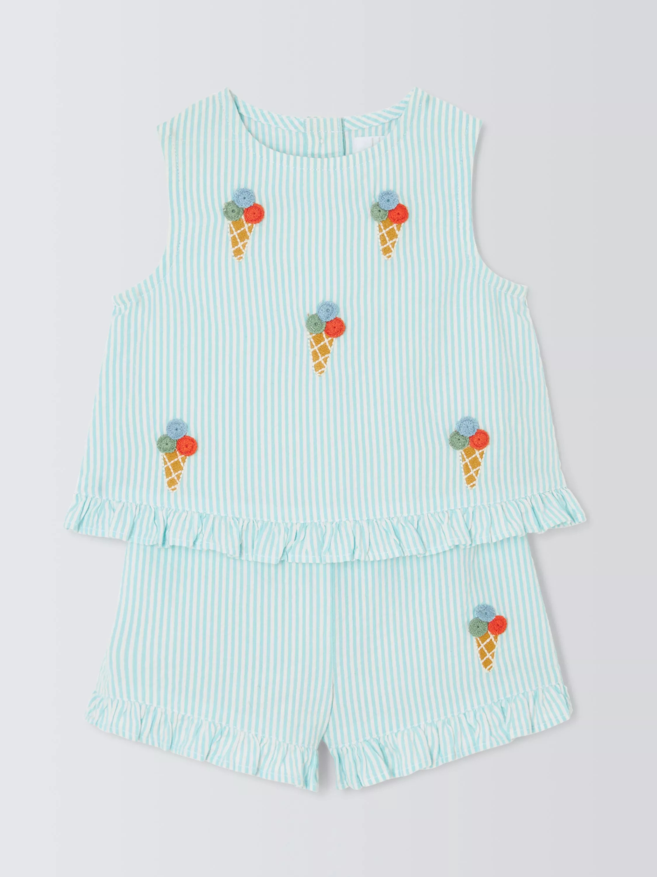 John Lewis Baby Ice Cream Ticking Stripe Playsuit, Blue | John Lewis (UK)