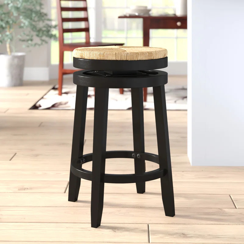 Granville Swivel Solid Wood Woven Seat Bar & Counter Stool | Wayfair North America