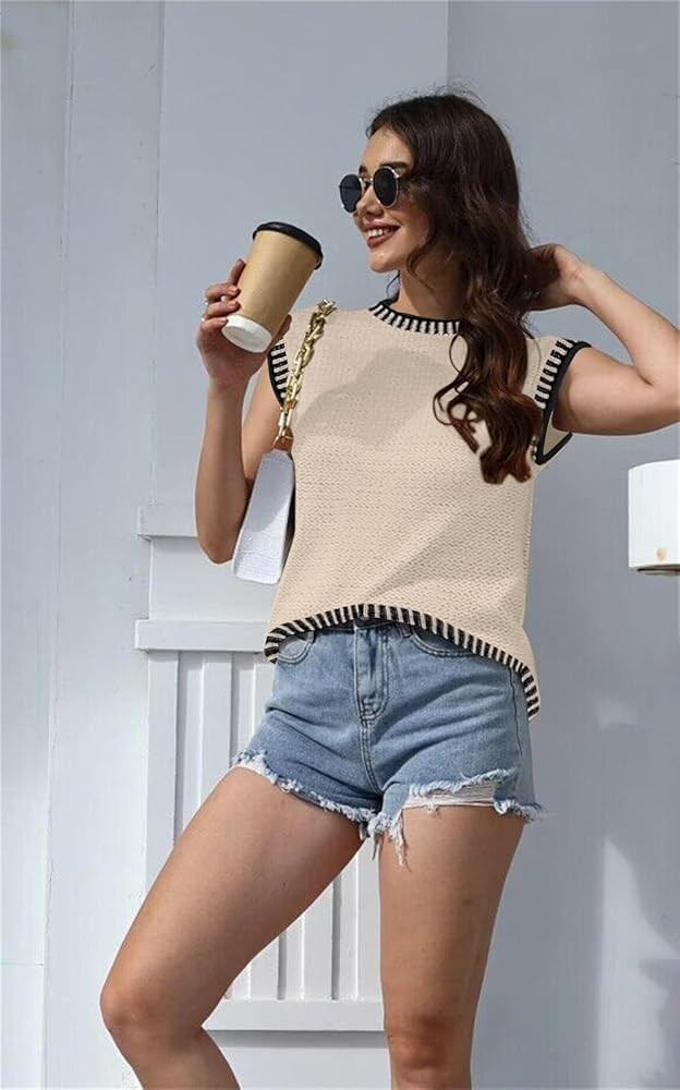 Cap Sleeve Knit Sweater Tops Sleeveless Vest Summer Tops 2024 Clothes Oversized Tank Tops Trendy ... | Amazon (US)