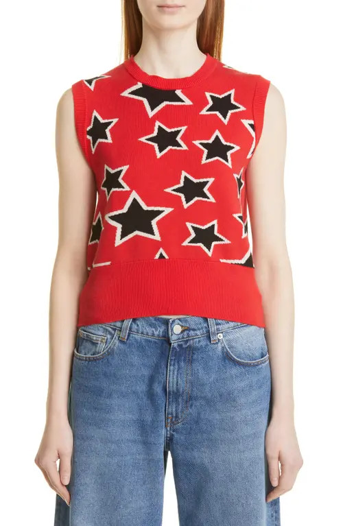 Molly Goddard Sadie Star Jacquard Cotton Blend Sweater Vest in Red/Black Star at Nordstrom, Size Sma | Nordstrom