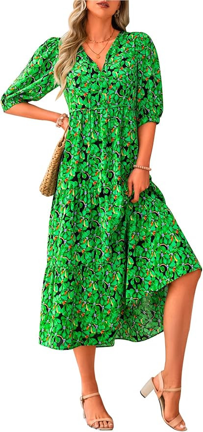 PRETTYGARDEN Maxi Dress for Women 2024 Summer Casual Loose Oversized Floral Sundress Flared Boho ... | Amazon (US)