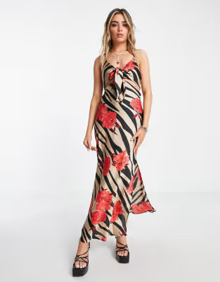Topshop cut out floral zebra satin midi slip dress in multi | ASOS (Global)