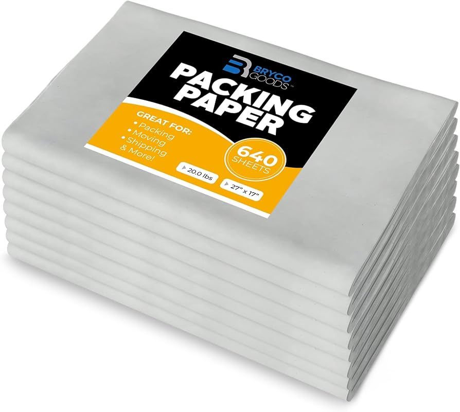 Bryco Goods Packing Paper Sheets for Moving - 20lb - 640 Sheets of Newsprint Paper - Must Have in... | Amazon (US)