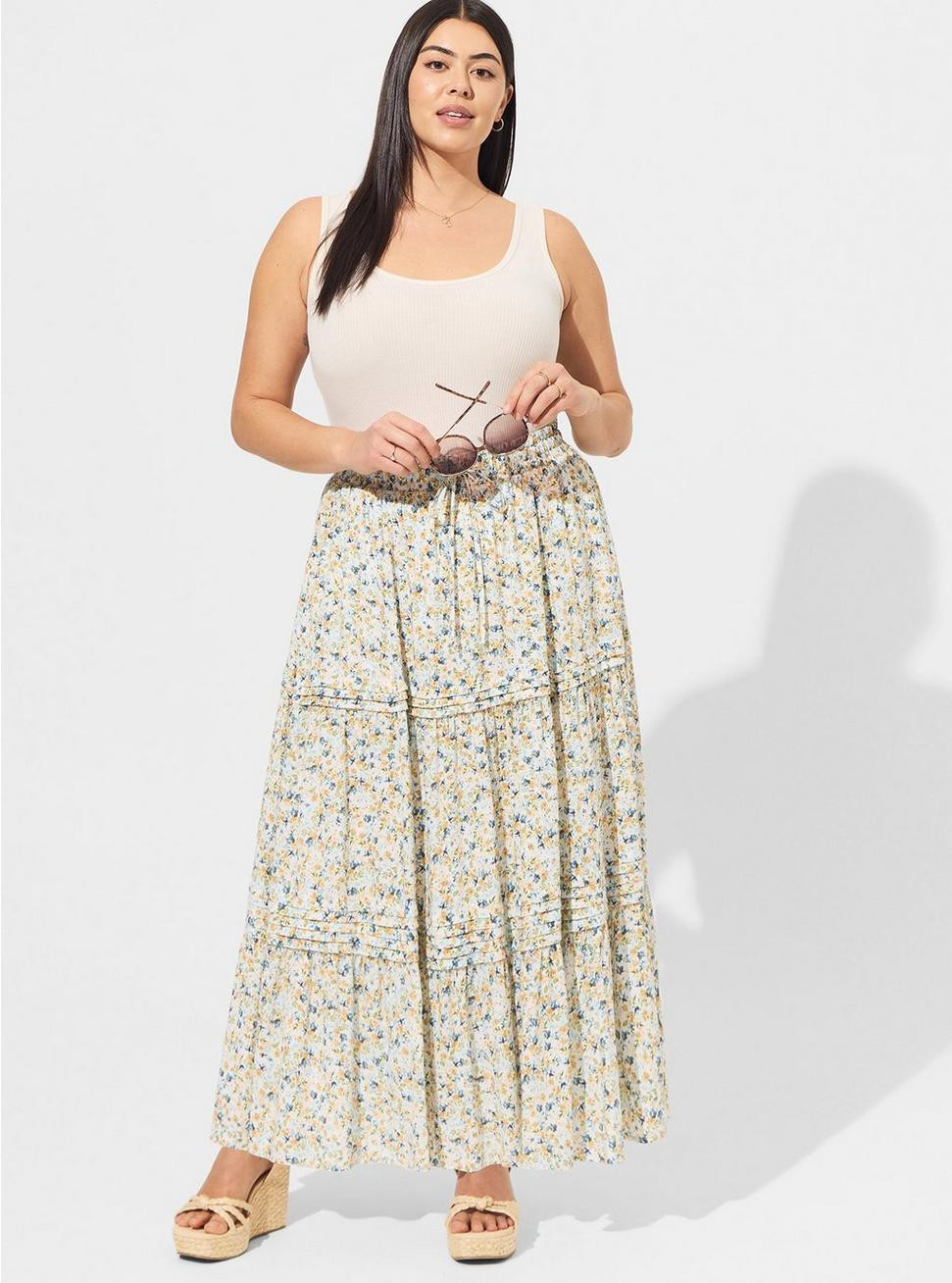 Maxi Washable Gauze Drawstring Pintuck Skirt | Torrid (US & Canada)