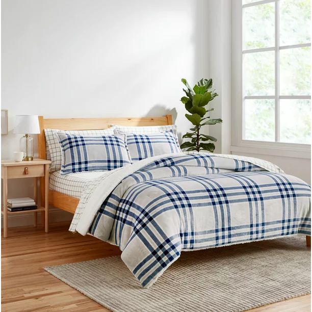 Gap Home Cozy Plaid Plush Comforter Set, Gray, Twin, 2-Piece - Walmart.com | Walmart (US)