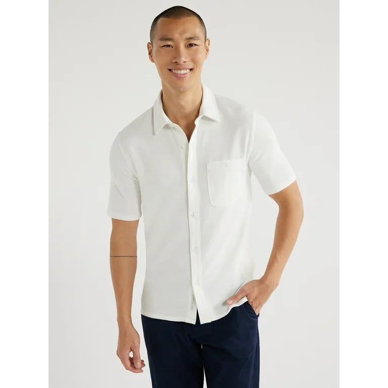 Free Assembly Men's Waffle Button-Up Shirt with Short Sleeves, Sizes S-3XL - Walmart.com | Walmart (US)