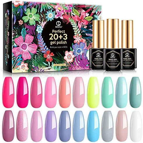 MEFA Gel Nail Polish Set 23 Pcs with Gift Box, Nail Gel Kit Pastel Cotton Candy Summer Colors wit... | Amazon (US)
