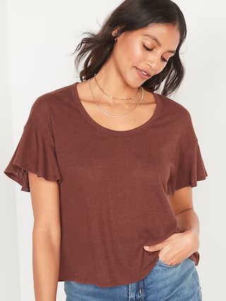 Flutter-Sleeve Scoop-Neck Linen-Jersey Easy T-Shirt for Women | Old Navy (US)