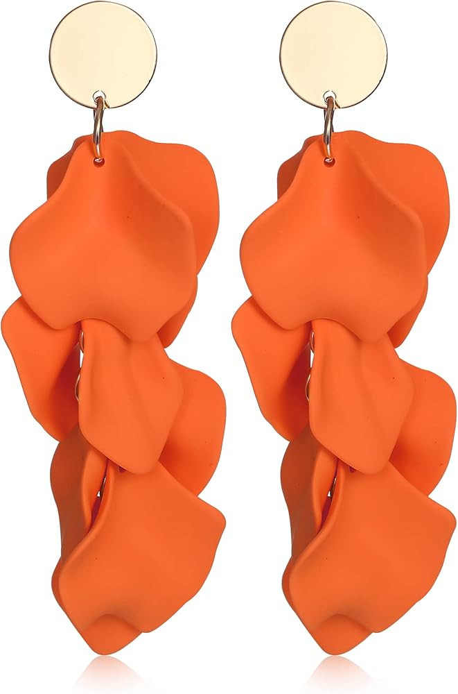 THUNARAZ Acrylic Clip on Earrings for Women Long Rose Petal Earrings Dangle Exaggerated Flower Ea... | Amazon (US)