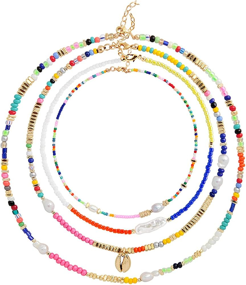 Wellike Colorful Beaded Choker Necklace for Women Freshwater Pearl Choker Necklace Boho Handmade Sta | Amazon (US)