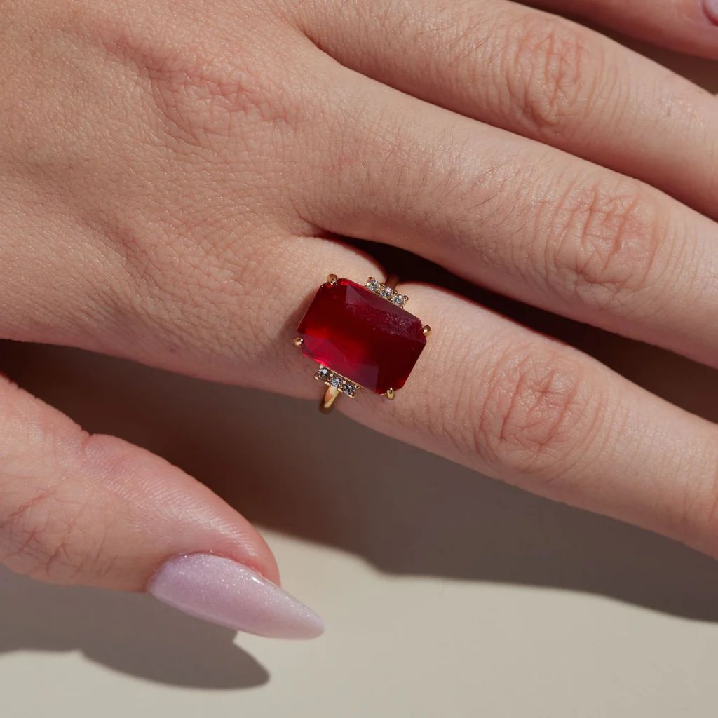 Red Marie Statement Ring | Nickel and Suede