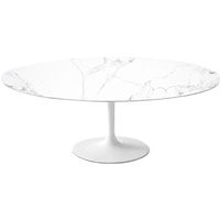 Statuario Venato Calacatta Quartz© Tulip Dining Table - Oval 78"" - White Base | Eternity Modern