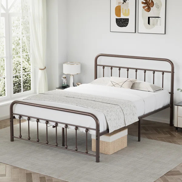 Kempst Metal Bed Mattress Foundation with Headboard No Box Spring Needed | Wayfair North America
