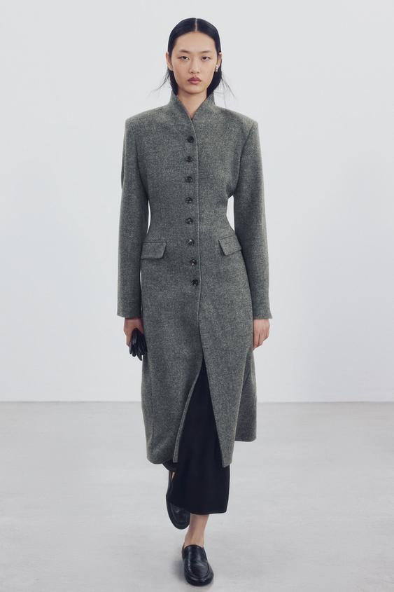 Zara - Zw Collection Wool Button Coat - Grey - M - Woman | Zara UK