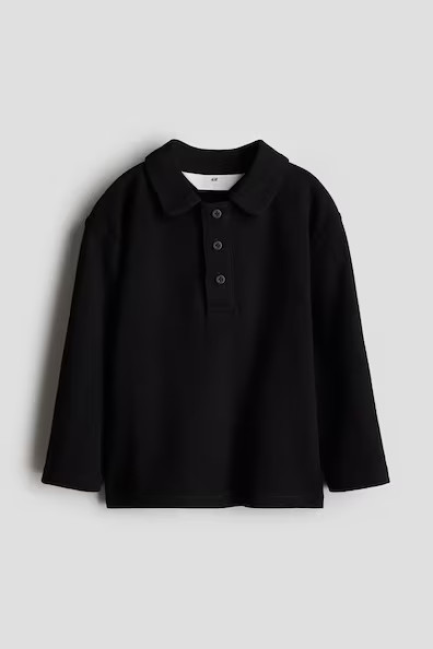 H & M - Long-Sleeved Polo Shirt - Black | H&M (US + CA)