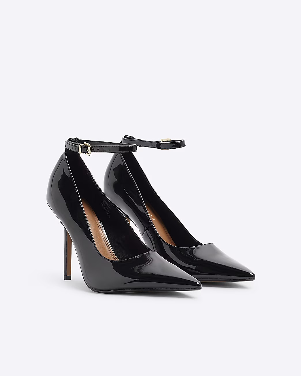 Black ankle strap heeled court shoes | River Island UK & IE