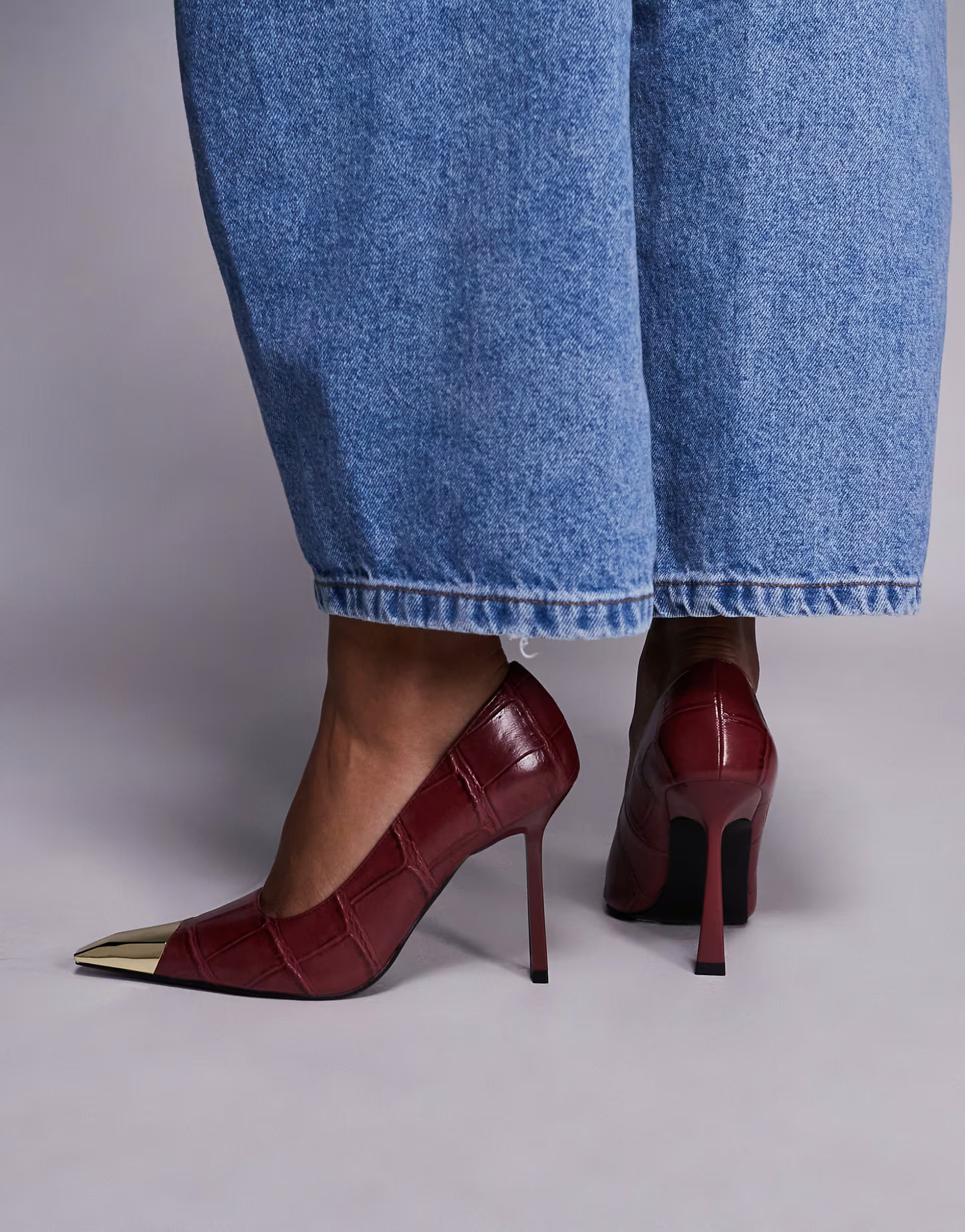 Public Desire Olivia heeled court shoes in burgundy croc | ASOS | ASOS (Global)