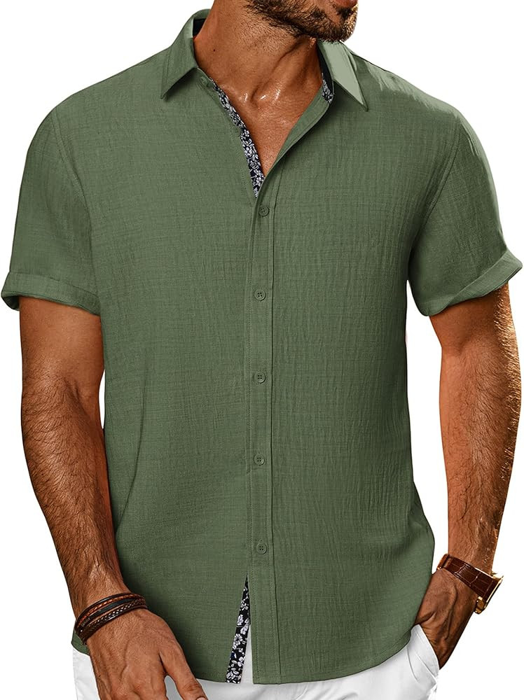 PJ PAUL JONES Men's Button Down Short Sleeve Shirt Casual Summer Beach Textured Wedding Shirts | Amazon (US)
