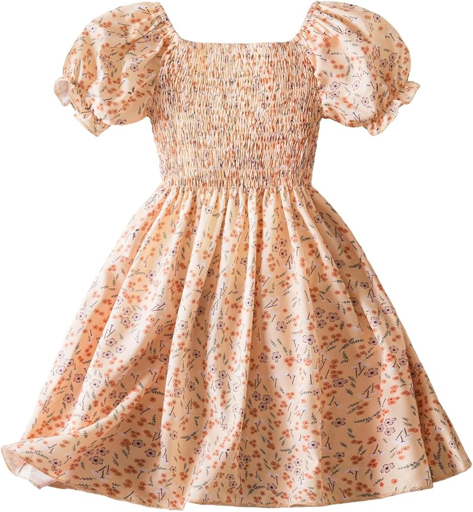 NNJXD Little Girl Floral Dress Princess Girls Casaul Printed A-line Sundress | Amazon (US)