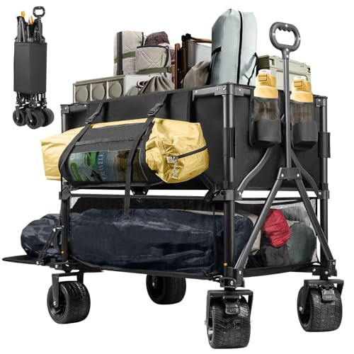 UNITON Double Decker Wagon 600lb Capacity & 400L Collapsible Sports Wagon with Big Wheels 54" Extended Utility Folding Cart for Camping Fishing & Outdoor Use | Amazon (US)