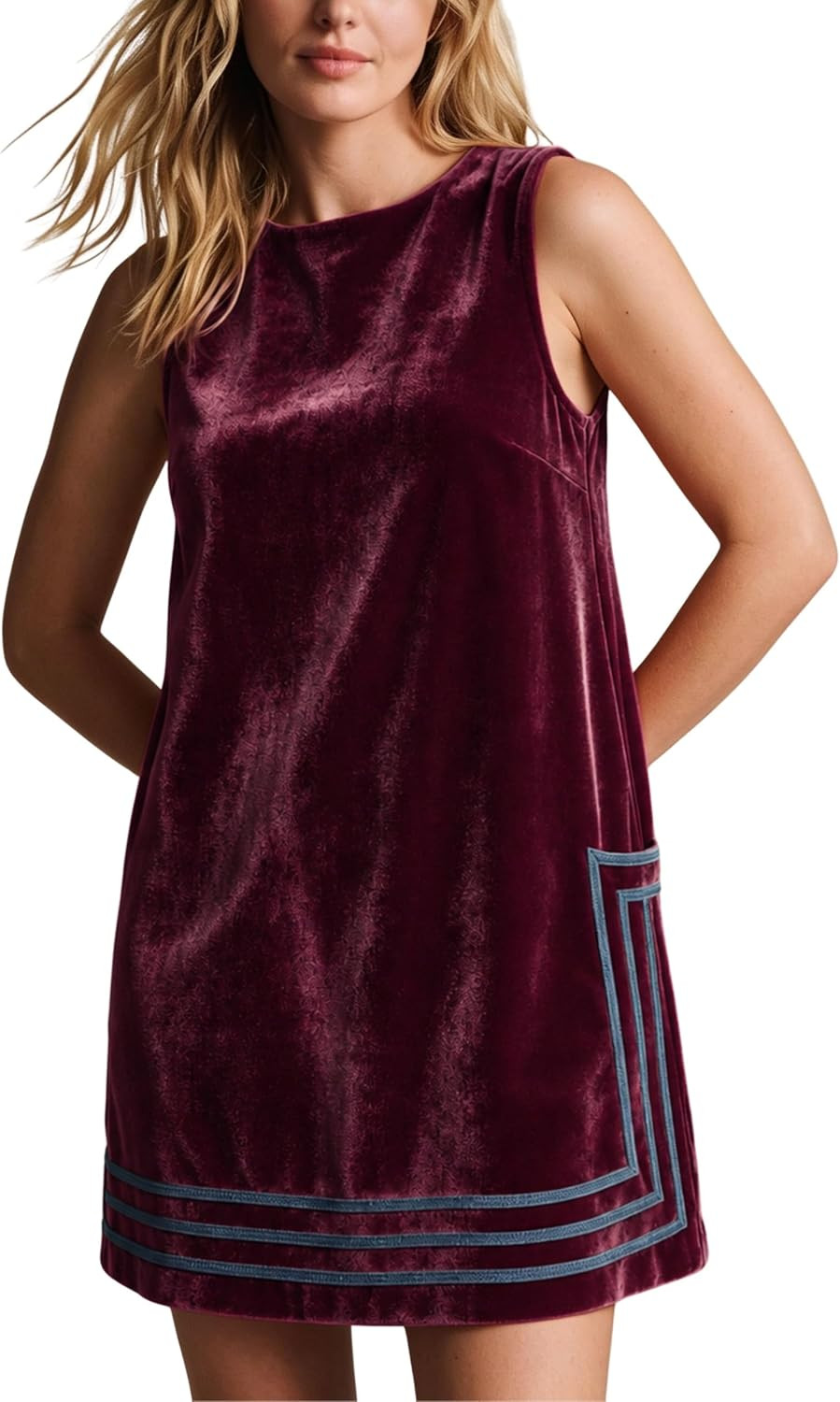 Athlisan Women's Velvet Mini Dress Sleeveless A Line Crew Neck Color Block Casual Skirtall with Pockets Party Outfit | Amazon (US)