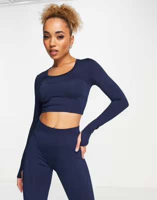 HIIT scoop neck long sleeve crop top with exposed contour seams | ASOS (Global)