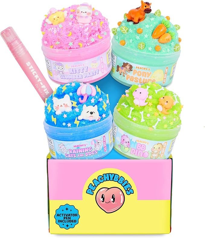 Peachybbies Slime Peachy’s Pets 4-Pack Mini-Bundle, BB Dino, Kitty Slumber Party, Pony Pasture,... | Amazon (US)