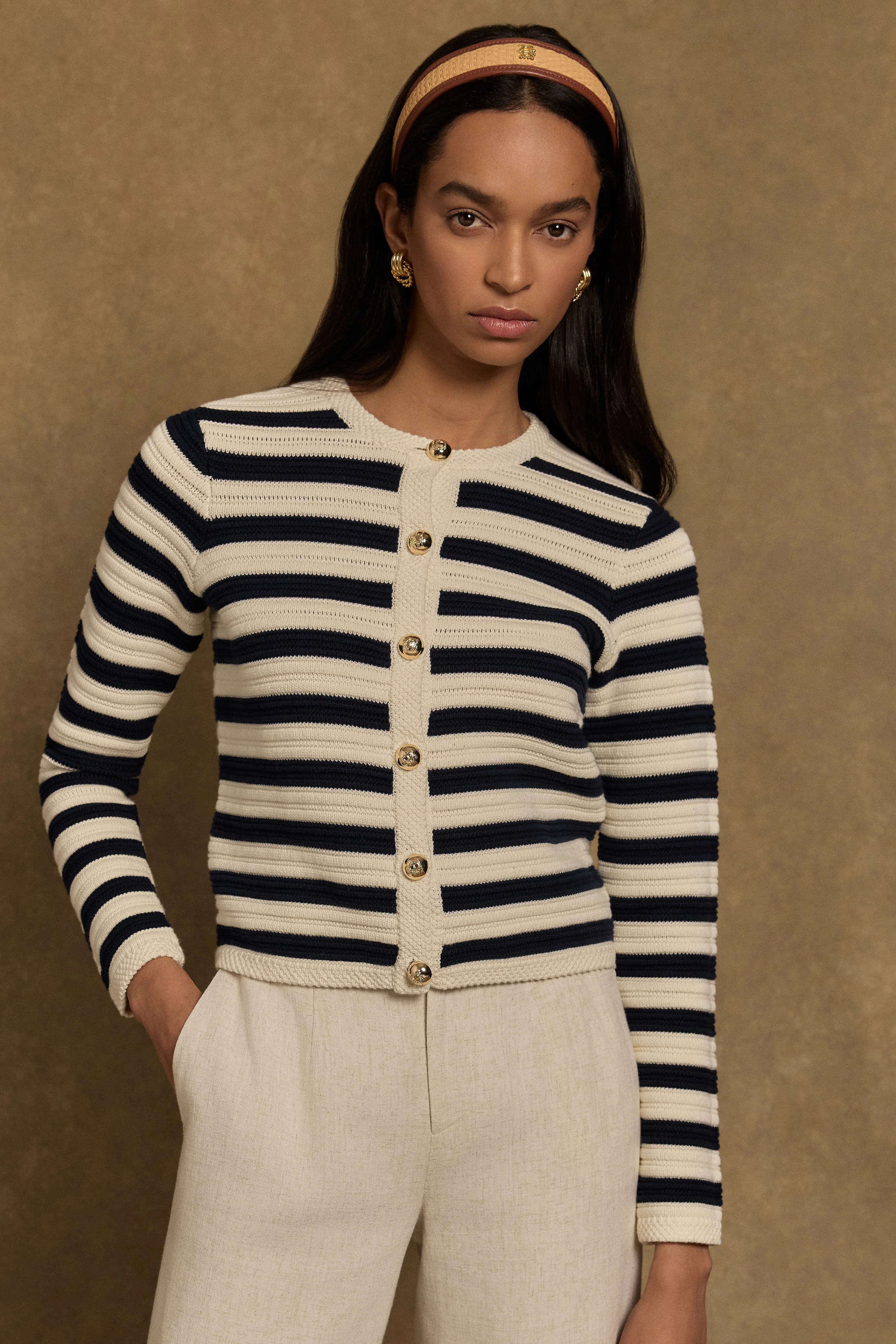 Anna Knitted Cardigan (Ink Navy Natural) | Holland Cooper