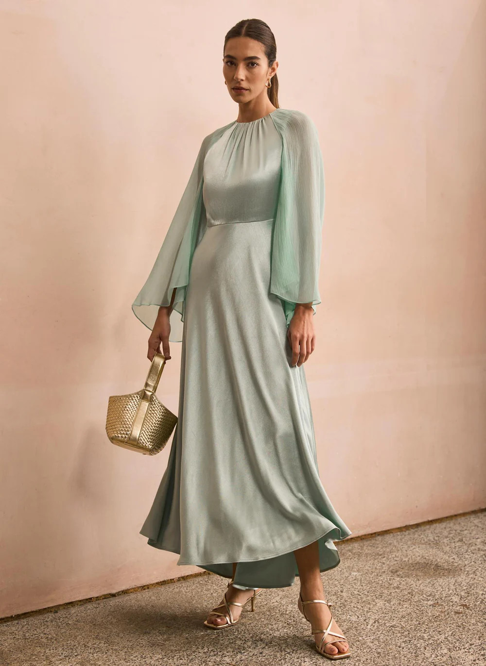 Blue Satin Cape Maxi Dress | Mint Velvet