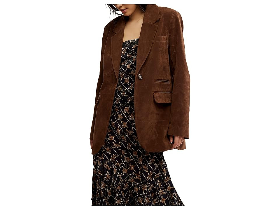 Free People Paper Cut Vegan Suede Blazer Women's Coat Brown Bear : SM (Women's 4-6), Polyester | Zappos