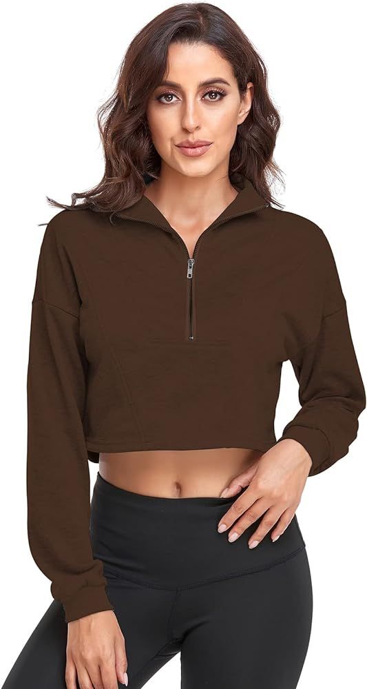 Luranee Women's Half Zip Sweatshirt Drop Shoulder Long Sleeves Crop Tops Collar 1/2 Zipper Pullover | Amazon (US)