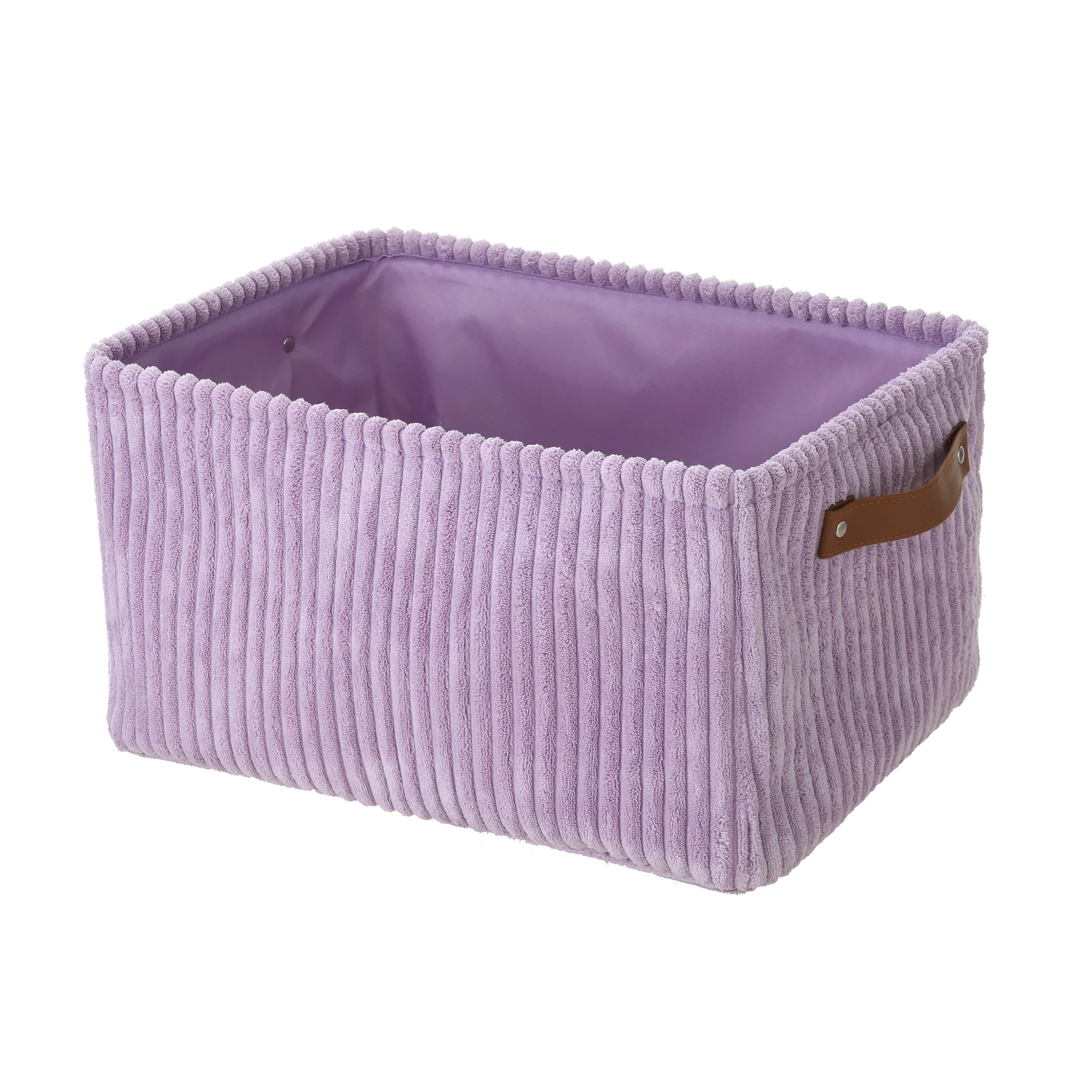 Mainstays Purple Corduroy Decorative Storage Basket with Leather Handles | Walmart (US)