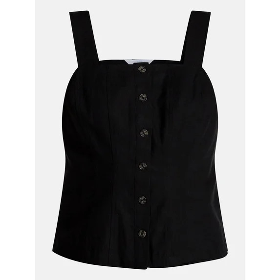 Time and Tru Women's Linen Blend Button Front Tank Top with Adjustable Straps, Sizes XS-XXXL | Walmart (US)