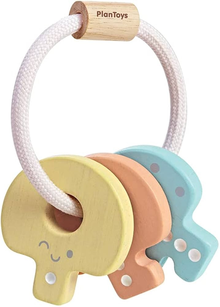 PlanToys Wooden Key Rattle and Teether Toy (5251) | Pastel Color Collection | Sustainably Made fr... | Amazon (US)