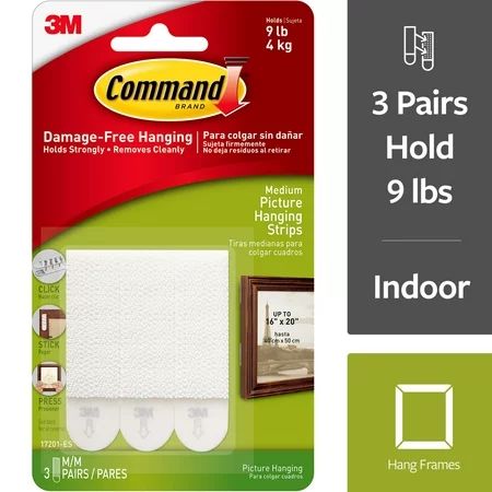 Command Picture Hanging Strips, White, Medium, 3 Sets of Strips/Pack | Walmart (US)