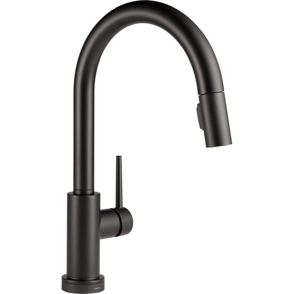 Delta Trinsic Single-Handle Pull-Down Sprayer Kitchen Faucet with Touch2O Technology in Matte Bla... | The Home Depot