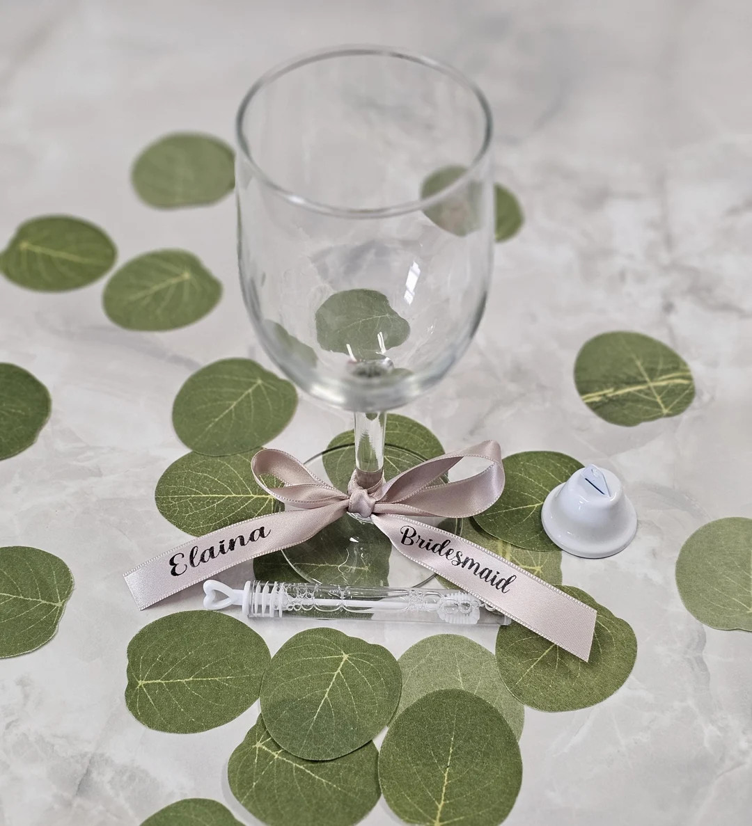 Wine Glass Bow Personalized 5/8" Cut Satin Ribbons, Wedding Elegant Seating Tags, Choice of Font ... | Etsy (US)