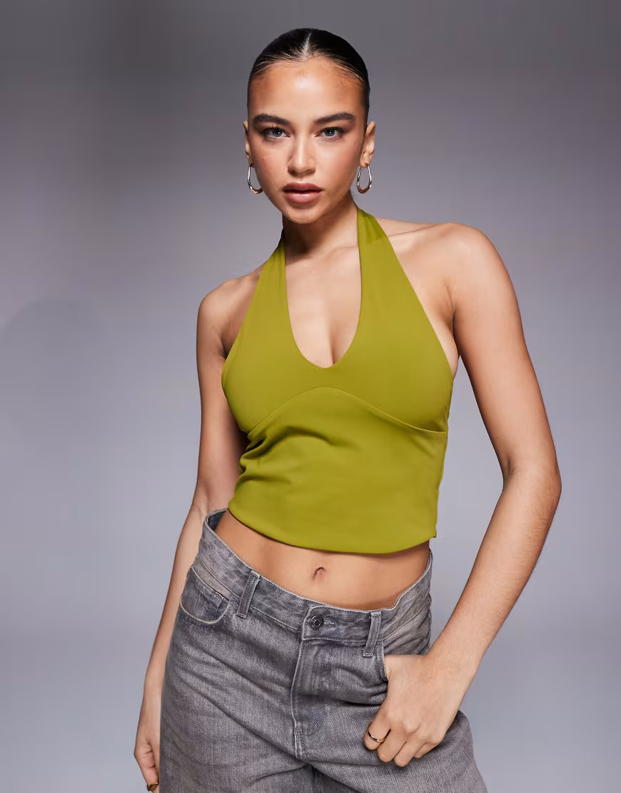 ASOS DESIGN sculpting halter neck top in green | ASOS (Global)