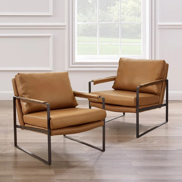 Eisenman 27.09'' W Leather Upholstered Accent Armchair | Wayfair North America