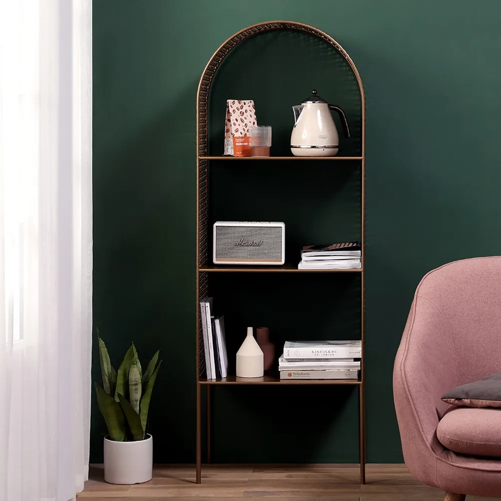 Antique Brass Bookshelf 3 Shelf Modern Standing Bookcase - Storage Furniture - Homary US | Homary.com