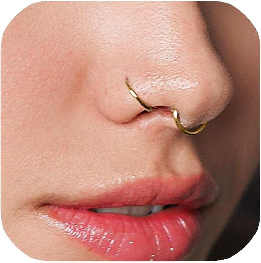 LUCKYJEWUS Small Thin Gold or Sterling Silver Nose Ring Hoop for Women, Tiny Nose Piercing jewelr... | Amazon (US)