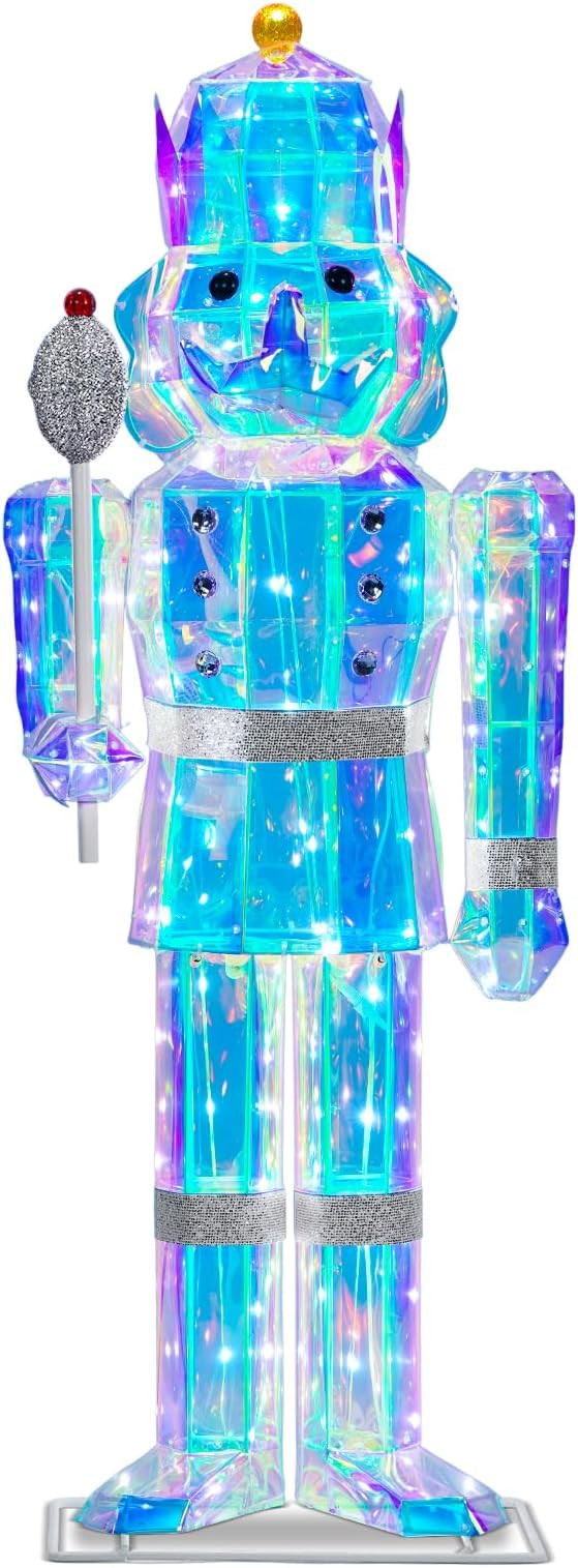4FT Large Light-Up Giant Nutcracker Christmas Decor, Prismatic Iridescent Nutcracker Outdoor Sold... | Amazon (US)