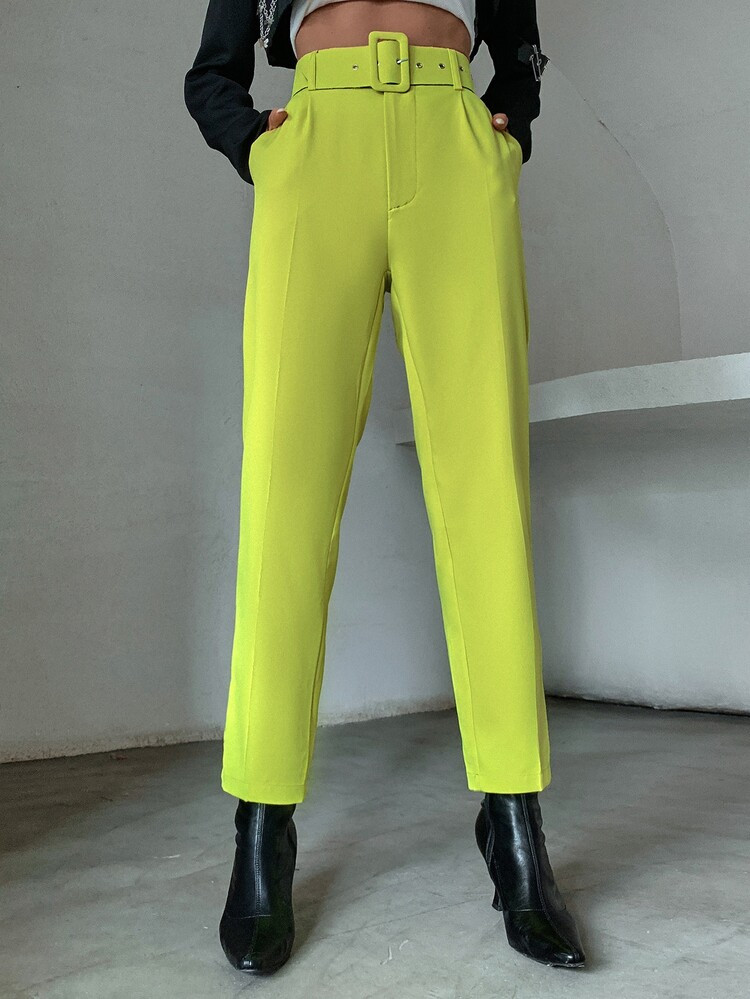 High Waist Belted Straight Leg Pants | SHEIN