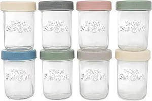 WeeSprout Glass Baby Food Storage Jars w/Lids (8 oz, 8 Pack Set) Snack, Puree, Reusable Small Con... | Amazon (US)