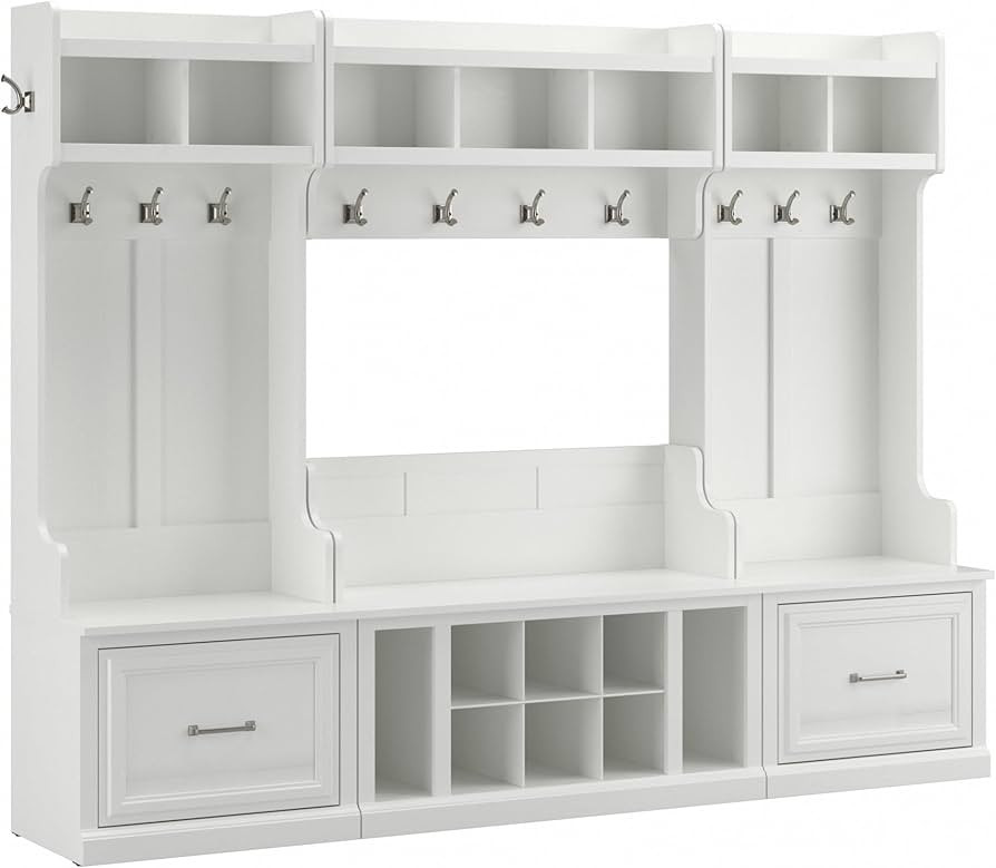 Bush Furniture Woodland Full Entryway Storage Set with Coat Rack and Shoe Bench with Drawers | Mu... | Amazon (US)