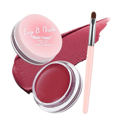 Face Cream Blush, 2-in-1 Lip & Cheek Makeup with Brush for Women Girls, Matte Blush Hydrating Formula, Lightweight, Buildable Blush for Cheeks Morning Dew Rose | Amazon (US)