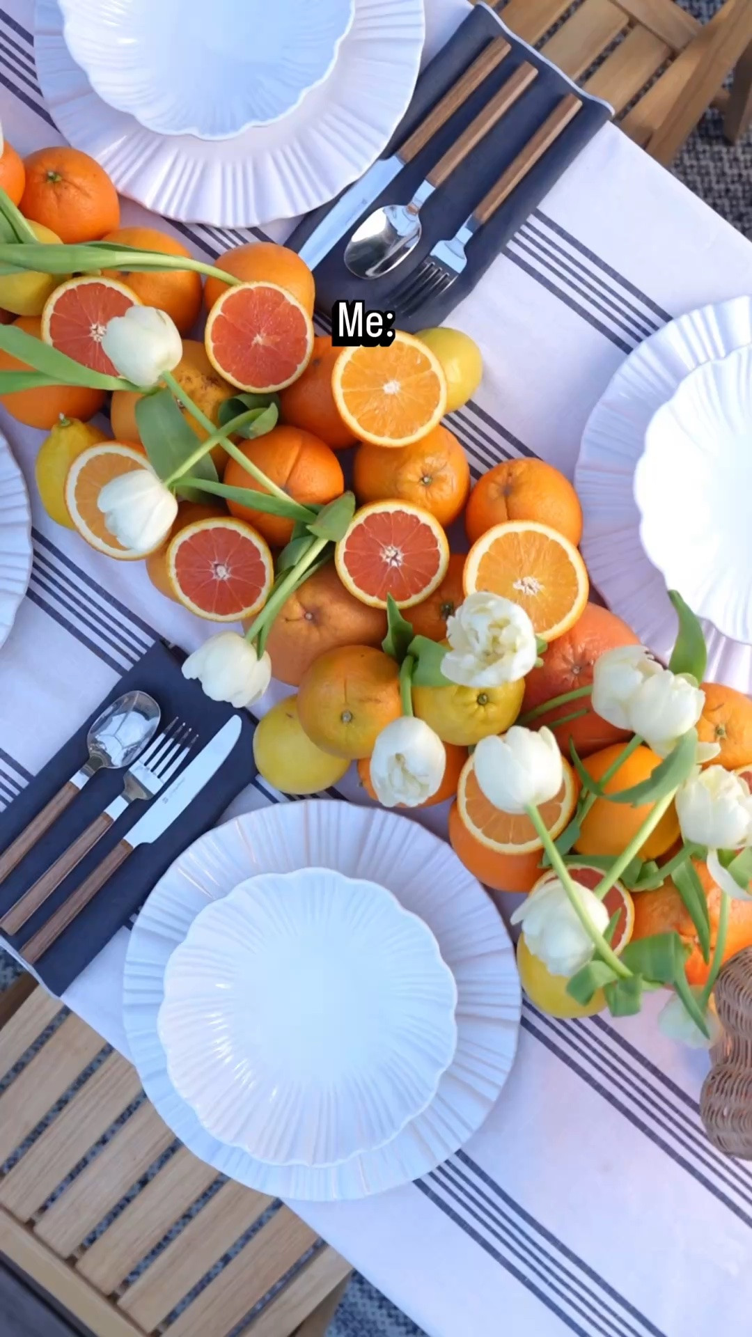 A citrus Tablescape 🍊🍋🍋‍🟩 
This is what I mean when I say I want to be outside :)
This is such a fun and easy table setting to try for your next hosting

#LTKSeasonal #LTKHome