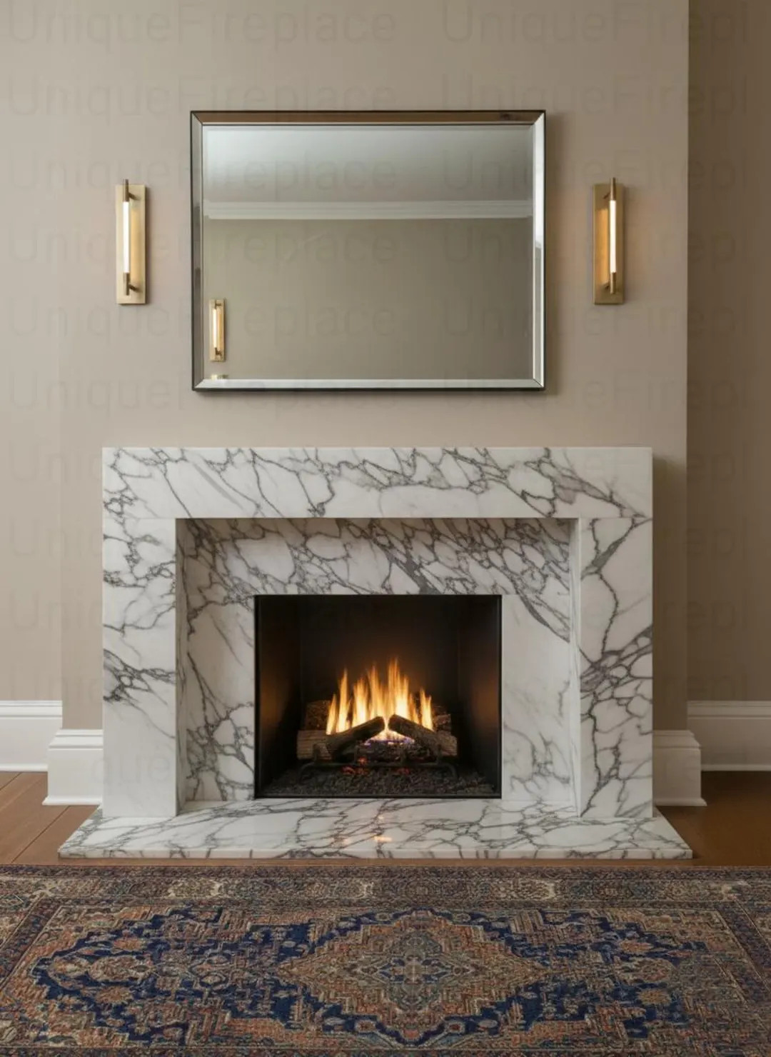 Modern White Marble Fireplace Mantel Natural Veining | Luxury Minimalist Stone Surround Contempor... | Etsy (US)