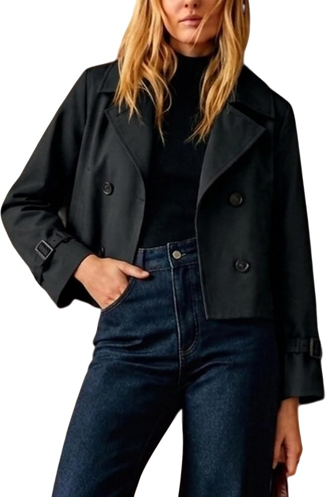 Womens Cropped Trench Coat Lightweight Casual Jacket Trendy | Amazon (US)